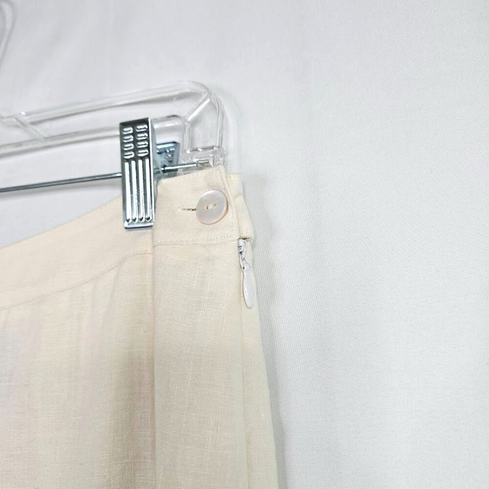 KATE HILL 100% Linen Crop Pants size 8 P OFF WHITE BEIGE Floral Cut Out Resort - Picture 5 of 7